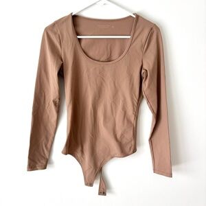Abercrombie & Fitch Soft AF Collection Tan Brown Thong Bodysuit Scoop-neck